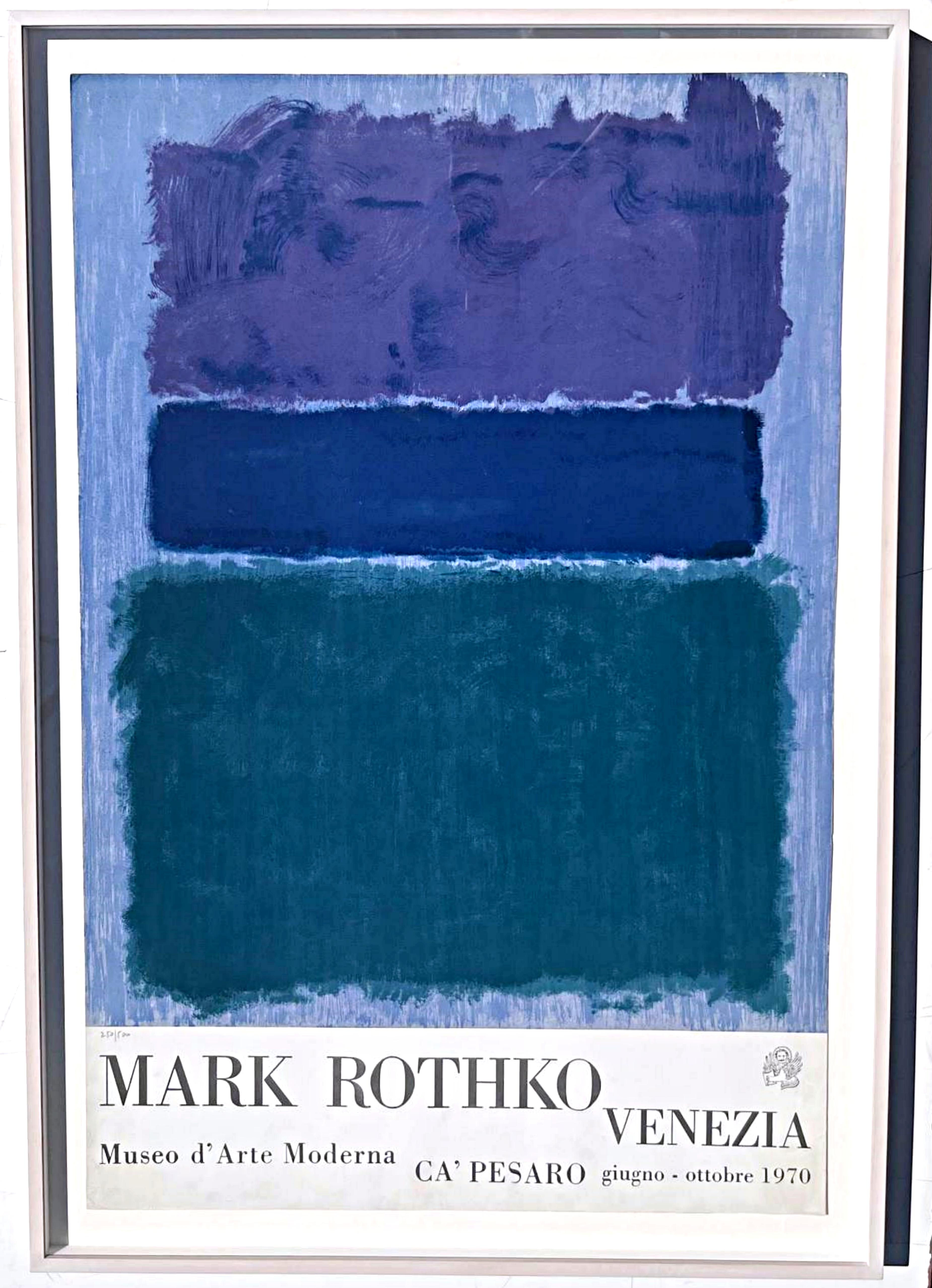 Mark Rothko at Museo d
Arte Moderna Ca
 Pesaro, Venezia, 1970
Offset lithograph and lithograph on high quality lithographic paper 
Numbered in pencil 250/500 in the lower left front 
Publisher:
Museo d
Arte Moderna Ca
 Pesaro, Venezia
Frame