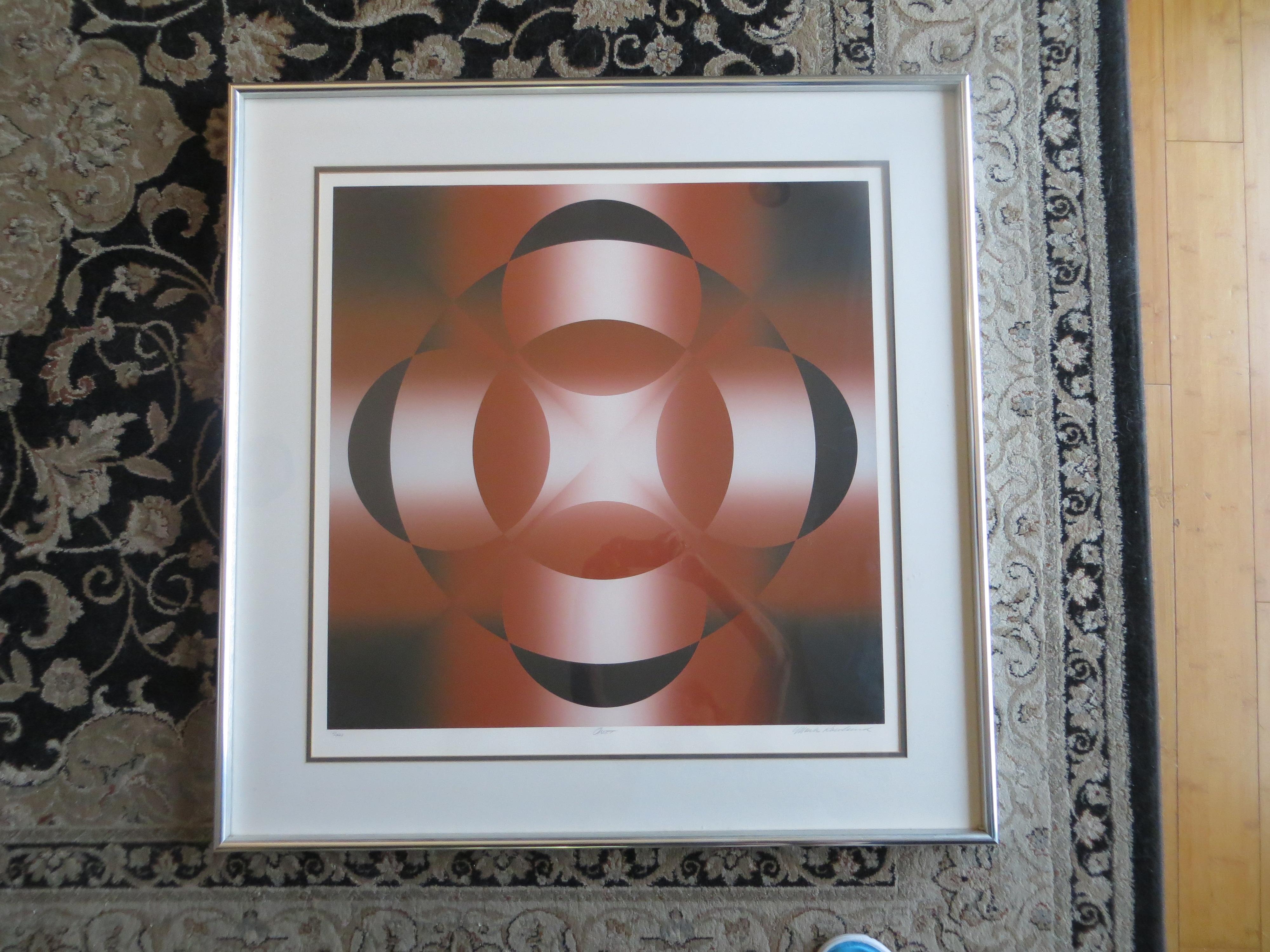 Artist: Mark Rowland (American, 1953 - )
Mark Rowland is an American Postwar & Contemporary artist who was born in 1953.
Title: Oset
Medium: Screenprint, signed, dated, and titled in pencil
Edition 12/300
A large, hypnotic serigraph print by a