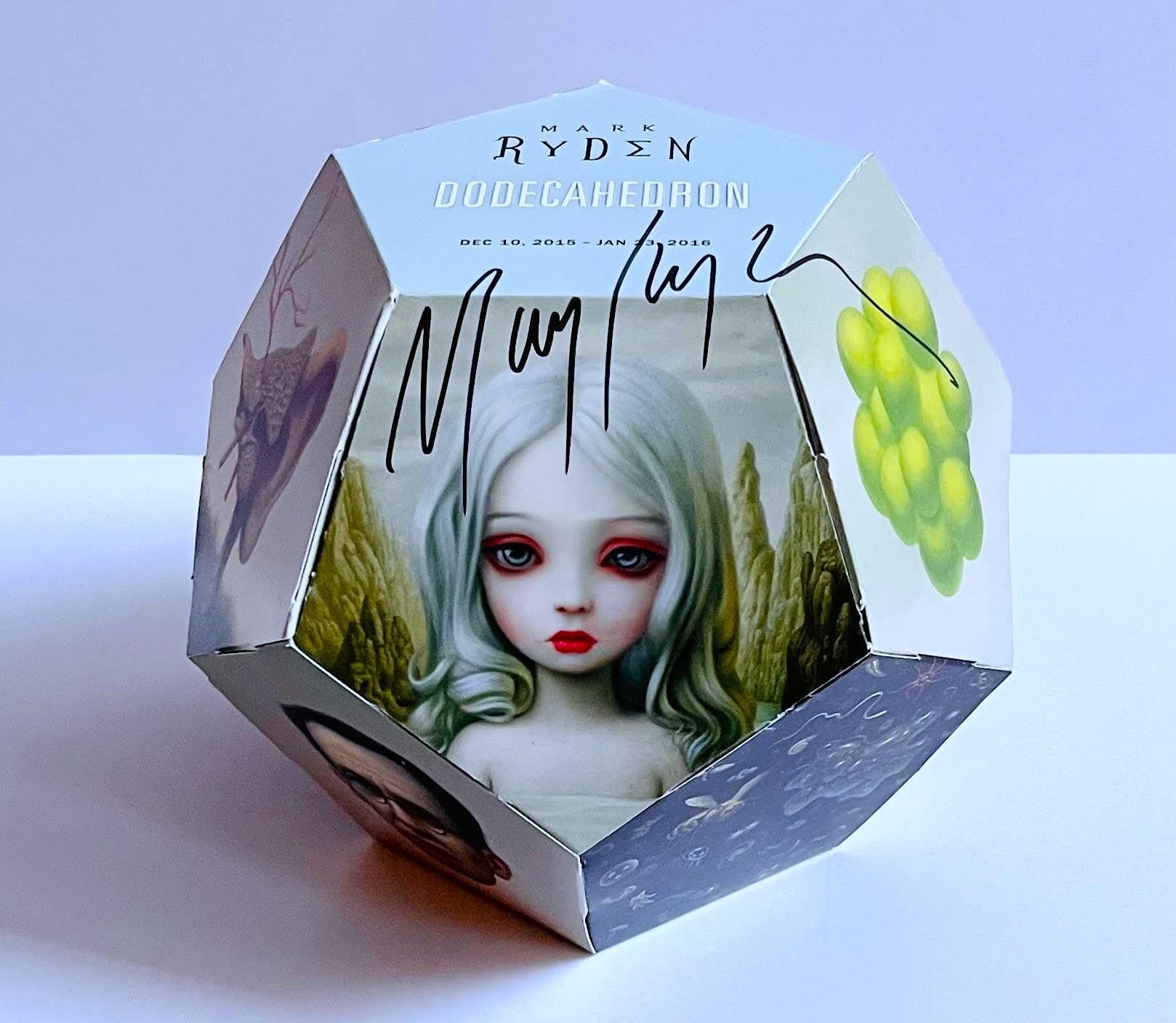 Mark Ryden
2 part invitation forming a 3-D Dodecahedron (hand signed by Mark Ryden), 2016
Offset lithograph invitation 
Hand signed by Mark Ryden
6 1/2 in diameter

Ingeniously designed 2-parts which form a 3-D paper sculpture in the shape of a