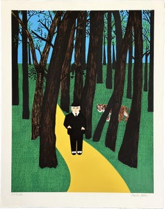 Vintage Man in the Forest 1980 Large Signed Screen Print