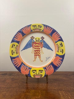 Mark Sabin Signed Winged Figure Hand-Painted Ceramic Plate