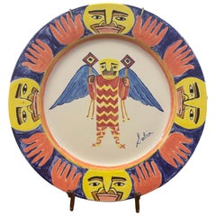 Mark Sabin Signed Winged Figure Hand-Painted Ceramic Plate