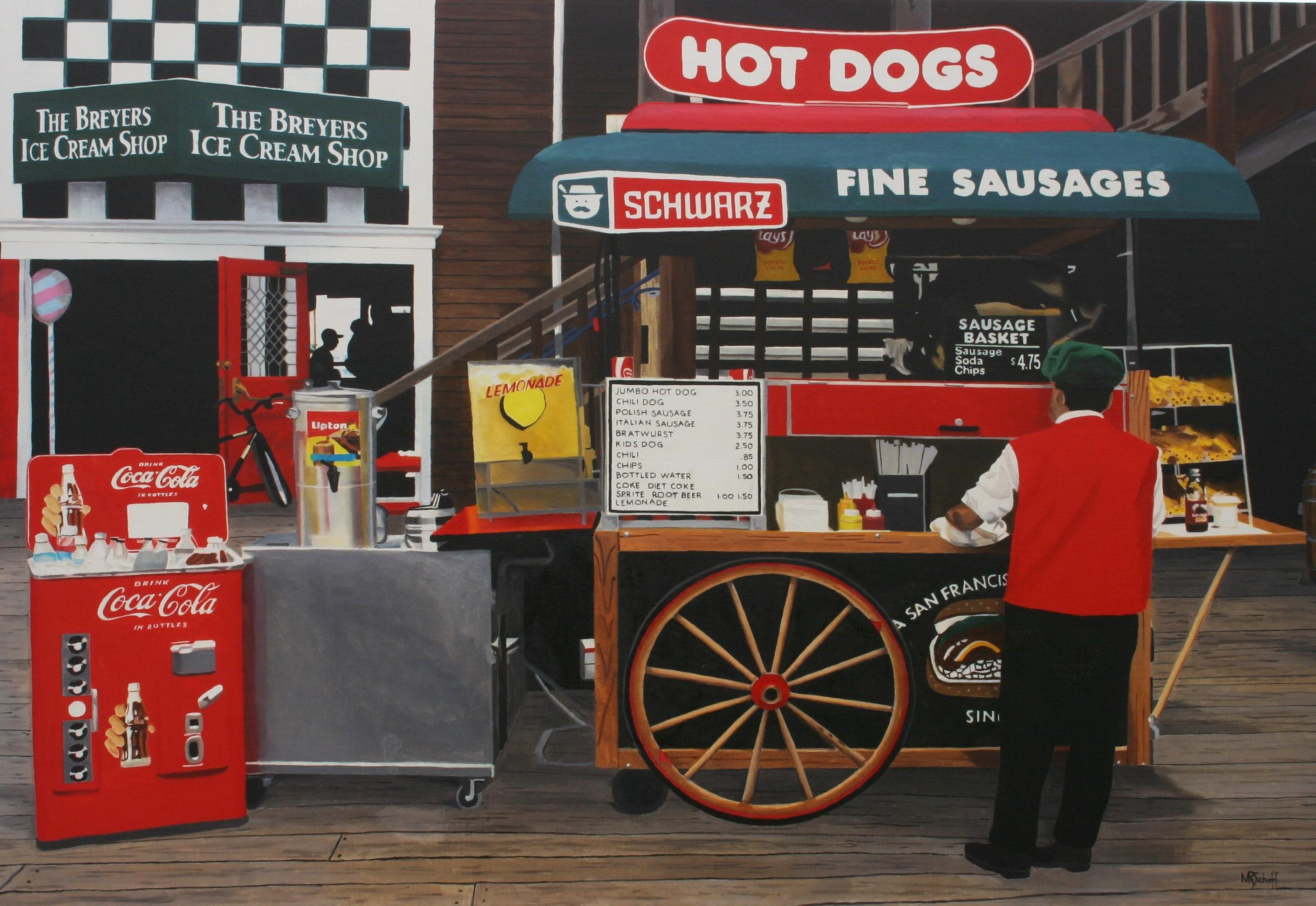 Hot Dog Cart -- Original Oil Painting -- Please watch video