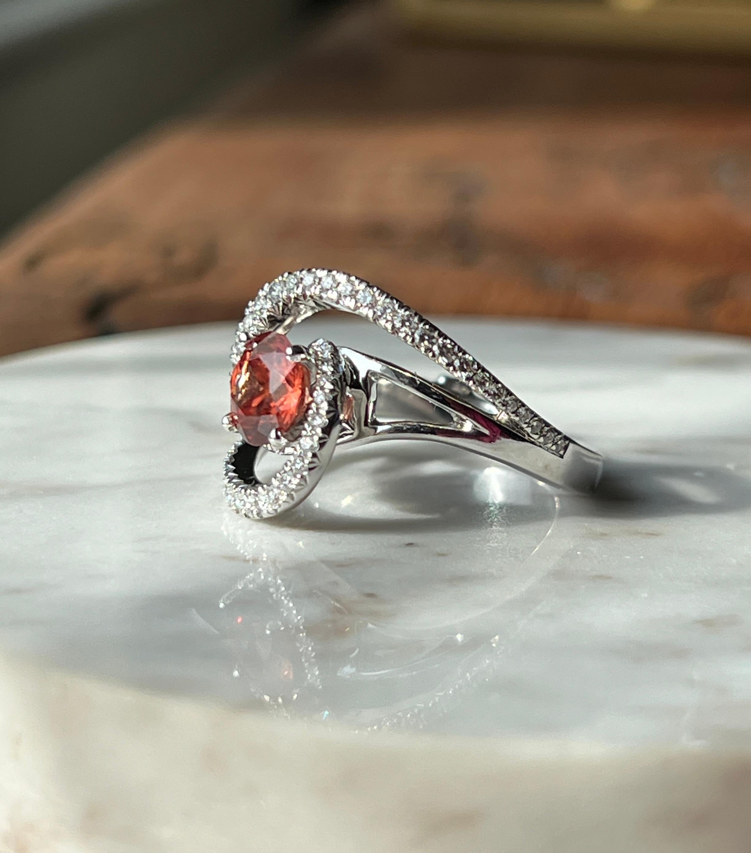 Round Cut Mark Schneider Contemporary Spessartine Garnet and Diamond Constellation Ring