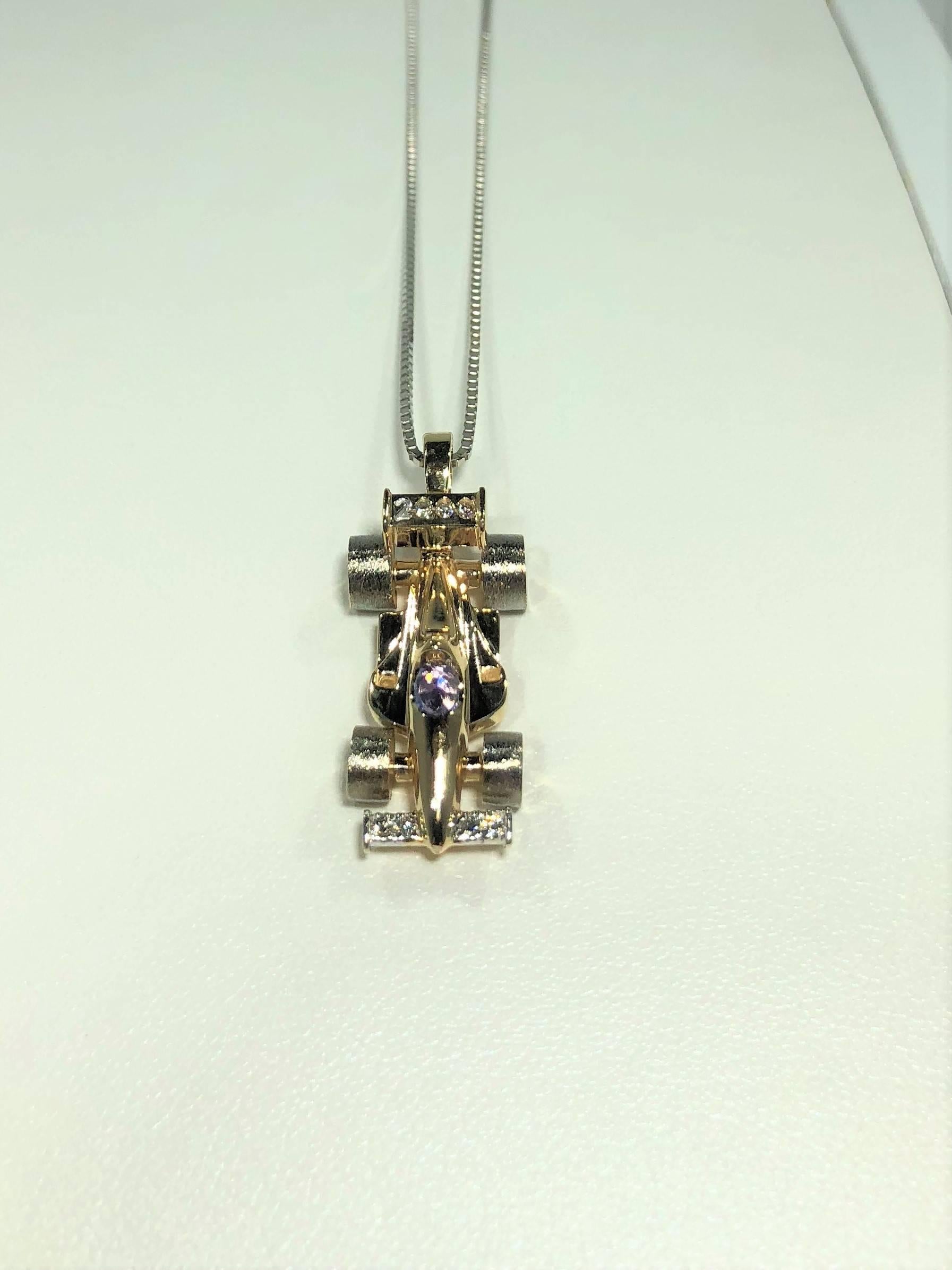 Mark Schneider Limited Creation 14 Karat Diamond and Tanzanite Indy Car Pendant 3