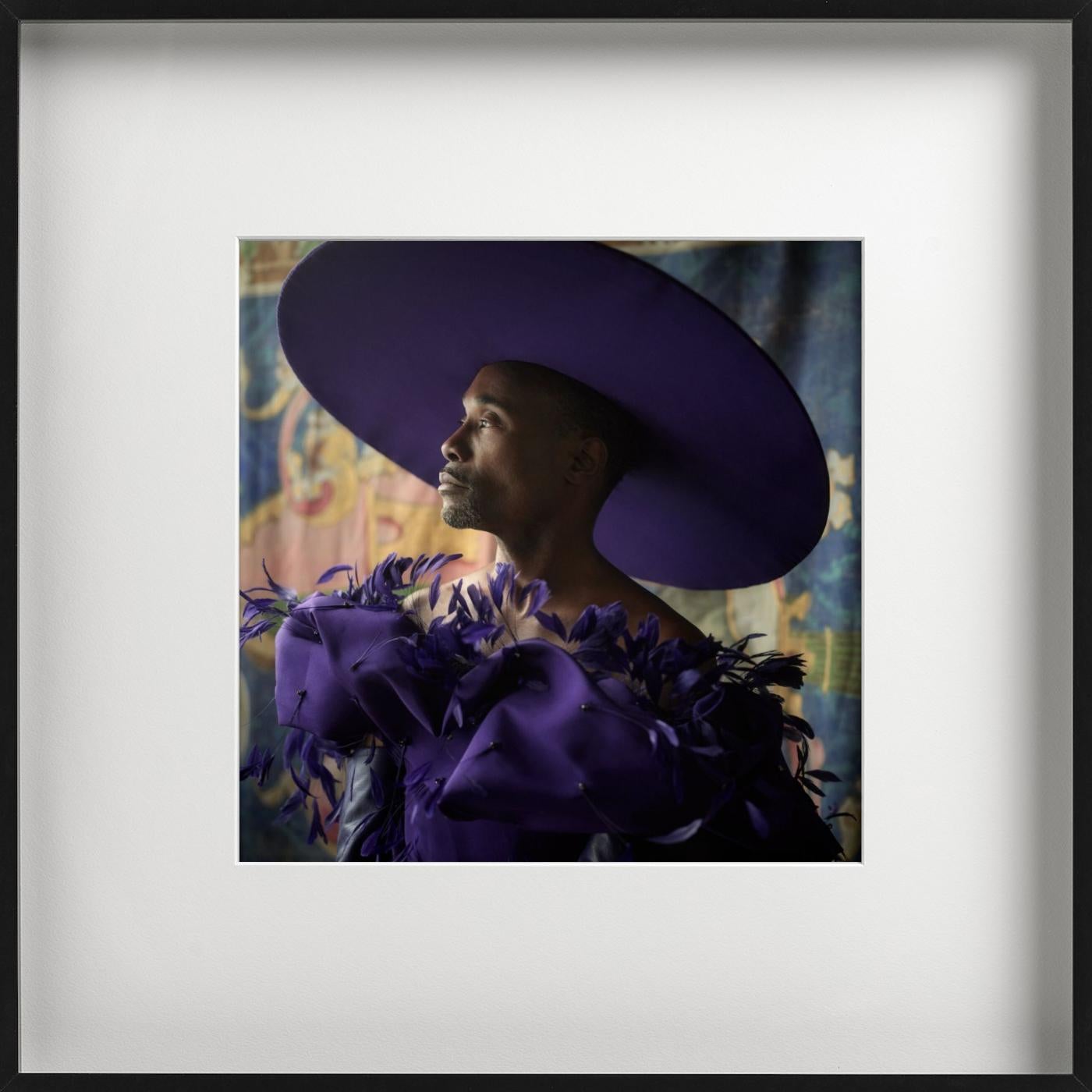 Billy Porter in Purple Haute Cotoure, Oscars, Fine Art Photography 2020 - Black Black and White Photograph by Mark Seliger