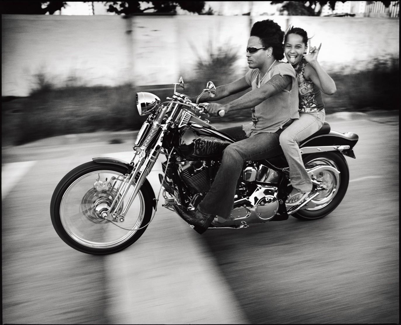 Black and White Photograph Mark Seliger - Lenny Kravitz et Zoe Kravitz - Riding A Motorbike, Diptych Fine Arts, 2008
