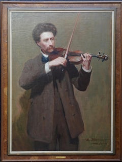 Portrait d'Edward Cauldwell Spruce - Britannique 1898 art exh peinture à l'huile violon