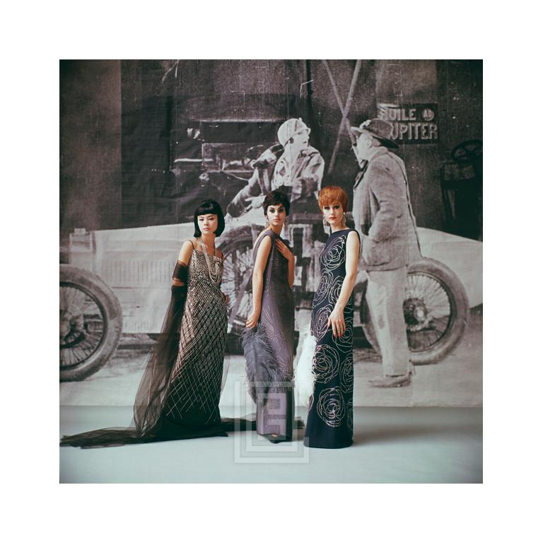 Mark Shaw Color Photograph - 1920's Backdrop, Three Black Gowns, 1961