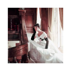 Used Anne Gunning, Fath White Ball Gown with Black Gloves, Up Close1953