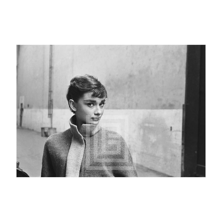 Mark Shaw Portrait Photograph – Audrey Hepburn mit grauem Rollkragenpullover, Kopf links, 1953