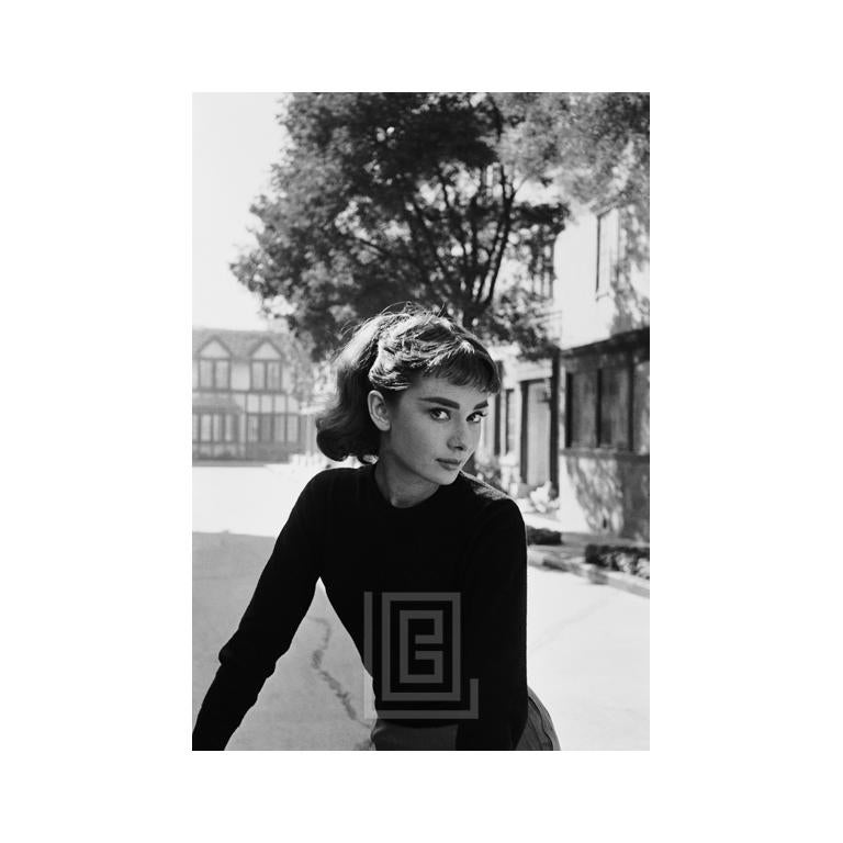 Mark Shaw Black and White Photograph - Audrey Hepburn Portrait on Set of Sabrina, 1953