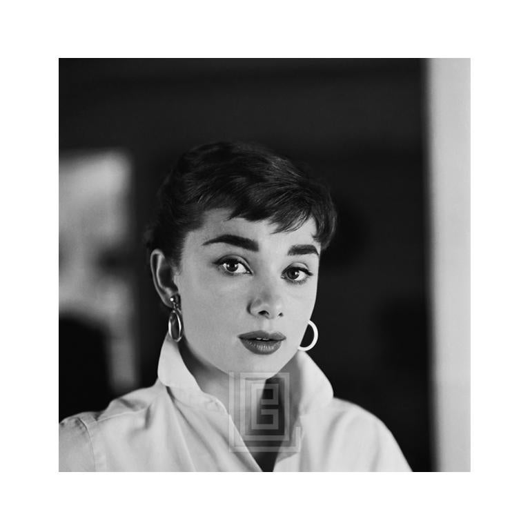 Mark Shaw Black and White Photograph - Audrey Hepburn White Shirt Portrait, 1954