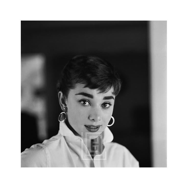 Mark Shaw Black and White Photograph - Audrey Hepburn White Shirt Portrait, Nods 1954
