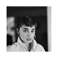 Vintage Audrey Hepburn White Shirt Portrait, Nods Lips Parted, 1954