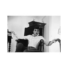 Retro Audrey Hepburn White Shirt Seated, 1953