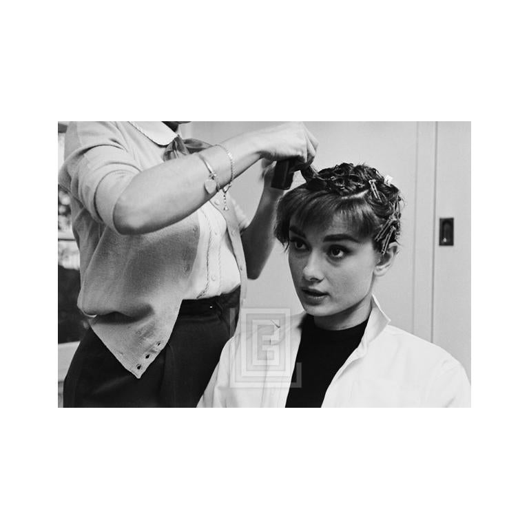 Mark Shaw Portrait Photograph - Audrey Hepburn with Curlers, Front, 1953