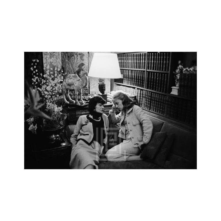 Mark Shaw Black and White Photograph - Coco Chanel Visits with Jeanne Moreau, 1957