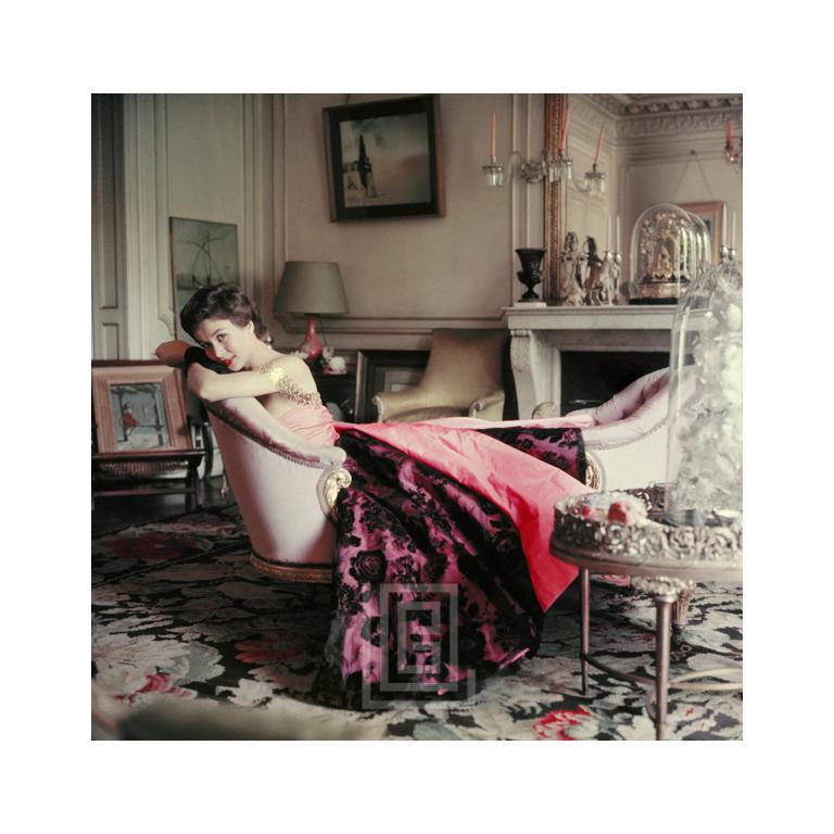 Mark Shaw Figurative Photograph - Designer's Homes, Ghislaine Lounges in Elsa Schiaparelli's Home, Front, 1953