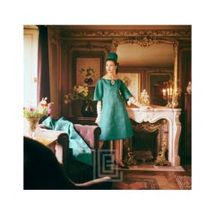 Designer's Homes, Teal Dior Gown in Gold Room, 1960