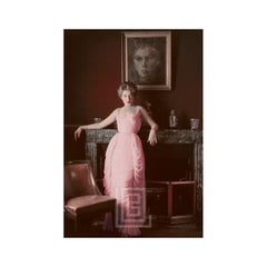 Vintage Designer's Homes, Viky Reynaud Wearing Desses Pink Gown with Portrait, 1953