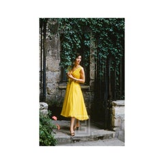 Vintage Desses Yellow Chiffon in Courtyard, 1955