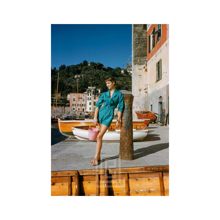 Mark Shaw Color Photograph - Elsa Martinelli Wearing Teal in Portofino, 1955