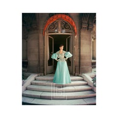 Vintage Fath Blue Ball Gown in Courtyard, 1955