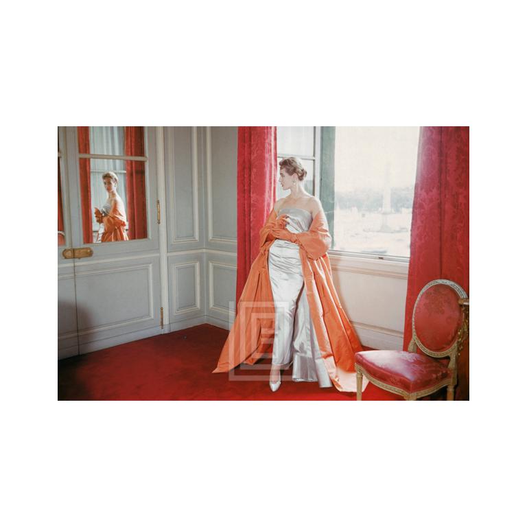 Mark Shaw Color Photograph - Givenchy Rust Cape Interior, 1955