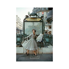 Retro Grey Dior Outside Paris Louvre Metro, 1957