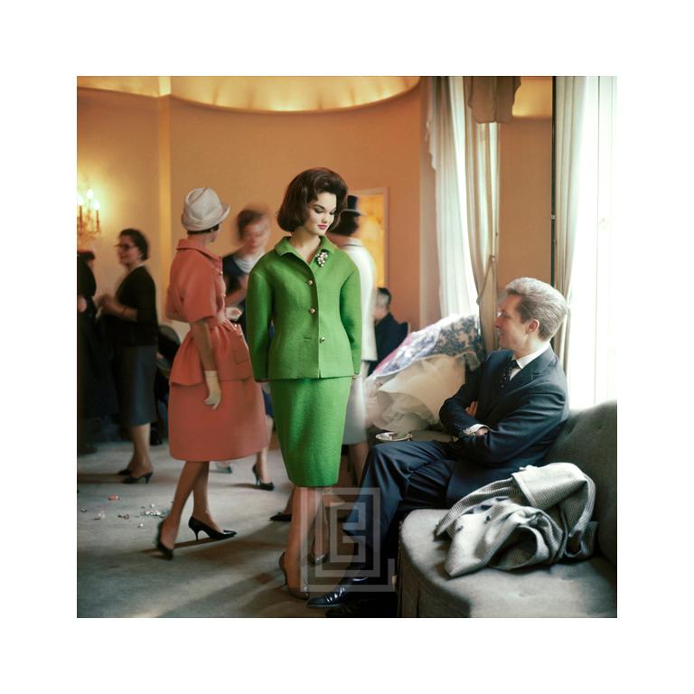 Mark Shaw Figurative Photograph - Henrietta Tiarks wears Crahay for Ricci, Green Suit, 1959