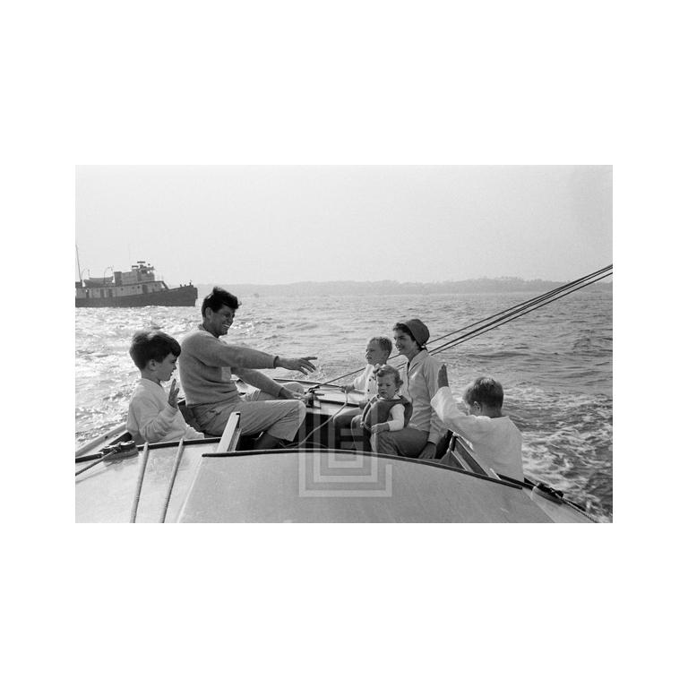 Mark Shaw Black and White Photograph - Kennedy, Family Sailing Nantucket Sound, Boat in Distance, 1959