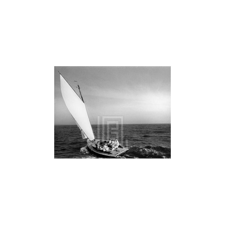 Mark Shaw Figurative Photograph - Kennedy, Family Sailing Nantucket Sound, Full Boat, 1959
