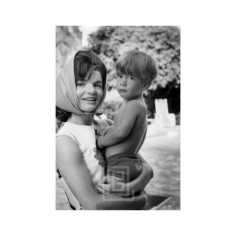 Mark Shaw Black and White Photograph - Kennedy, Jackie and John Jr., B&W, Palm Beach, 1963