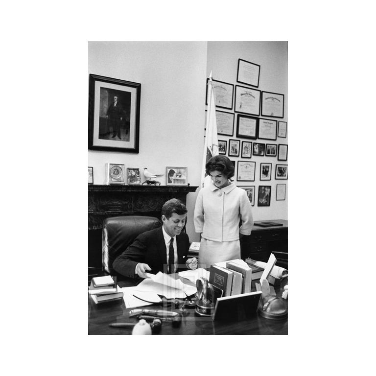 Mark Shaw Black and White Photograph - Kennedys, Jackie in JFK's Senate Office, 1959
