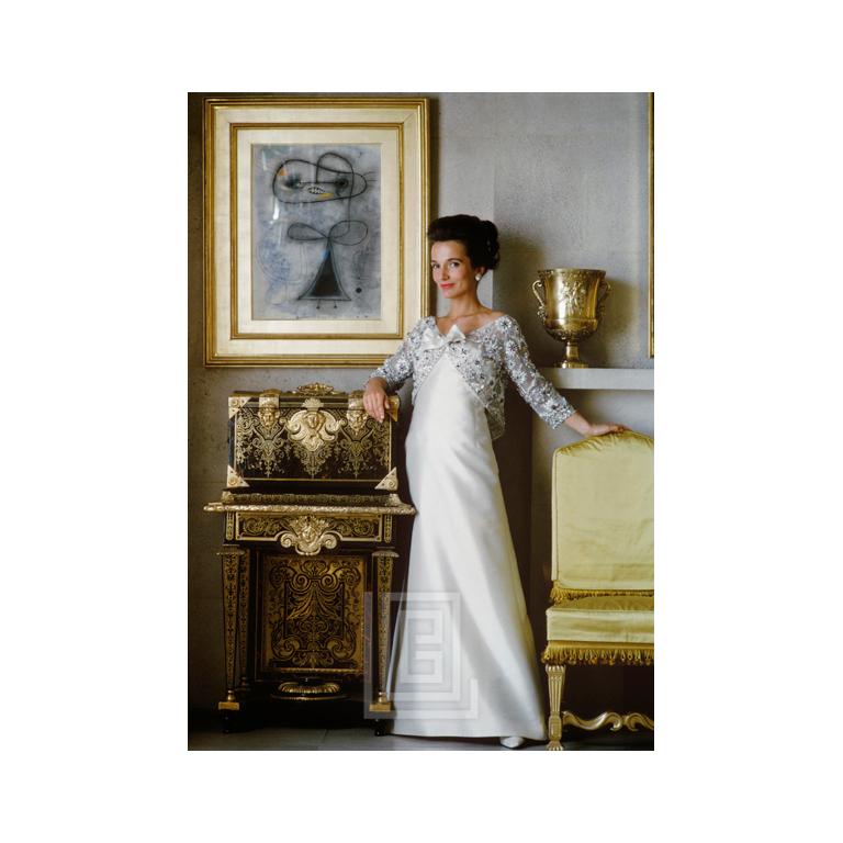 Mark Shaw Figurative Photograph - Lee Radziwill in Lanvin Castillo White Satin with Gold Chest, 1962.