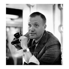 Retro Mark Shaw Portrait in Striped Shirt with Camera