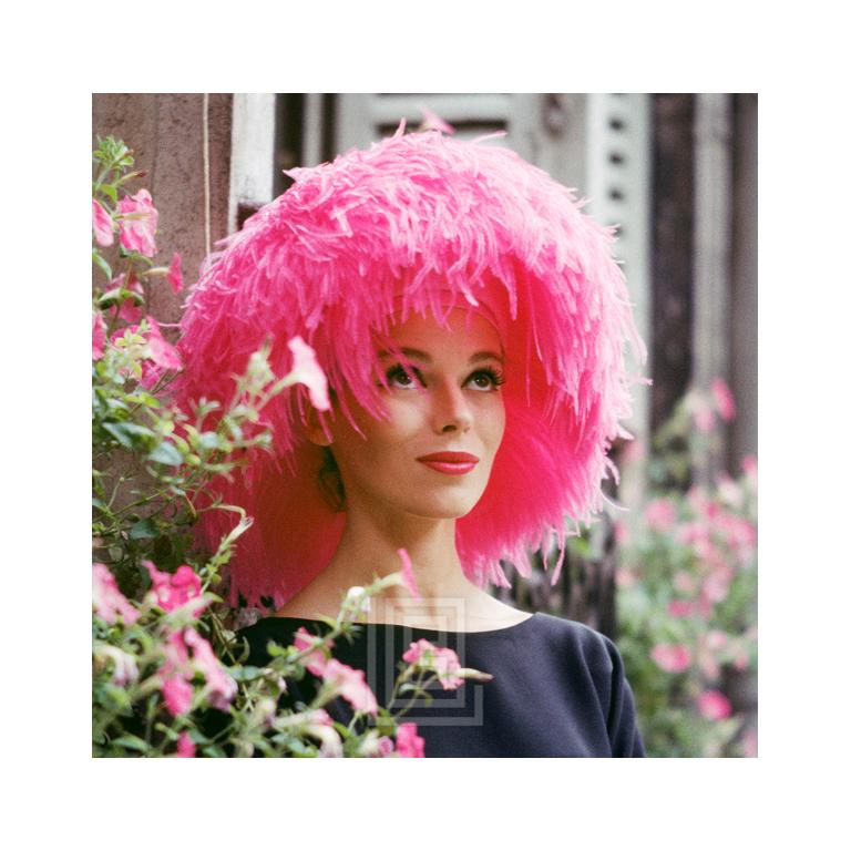 Mark Shaw Color Photograph - Mod Girl, Pink Marabou Hat, 1958