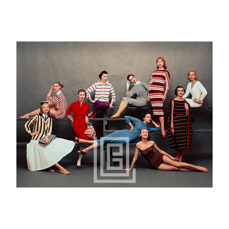 Mark Shaw Color Photograph - Models in Stripes, 1955