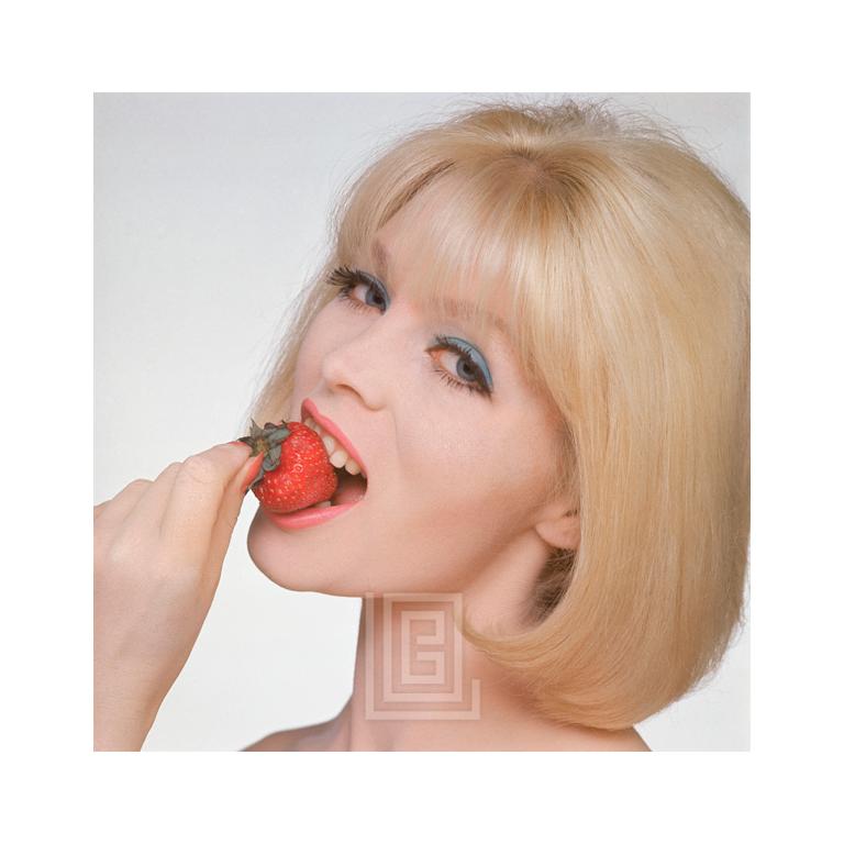 Mark Shaw Portrait Photograph - Nico with Strawberry, Close Up, 1960