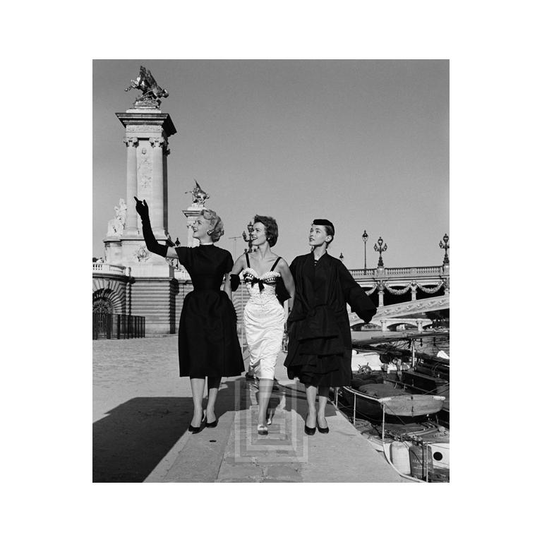 Mark Shaw Black and White Photograph - Paris, Dior Three Girls Wave, 1953