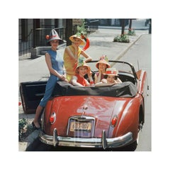 Vintage Red Jaguar, Beach Hat Models, 1959
