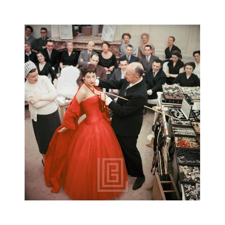 Mark Shaw Color Photograph - Salon Dior, Christian Dior Adjusts Victoire, 1954