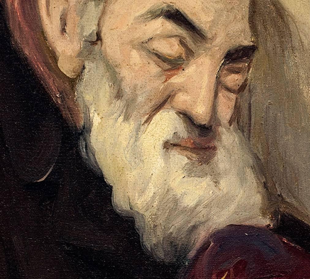 Ein NAP vor dem Betreten der Synagoge Judaica Ölgemälde Jüdisch-chassidischer Rabbiner – Painting von Mark Siegband