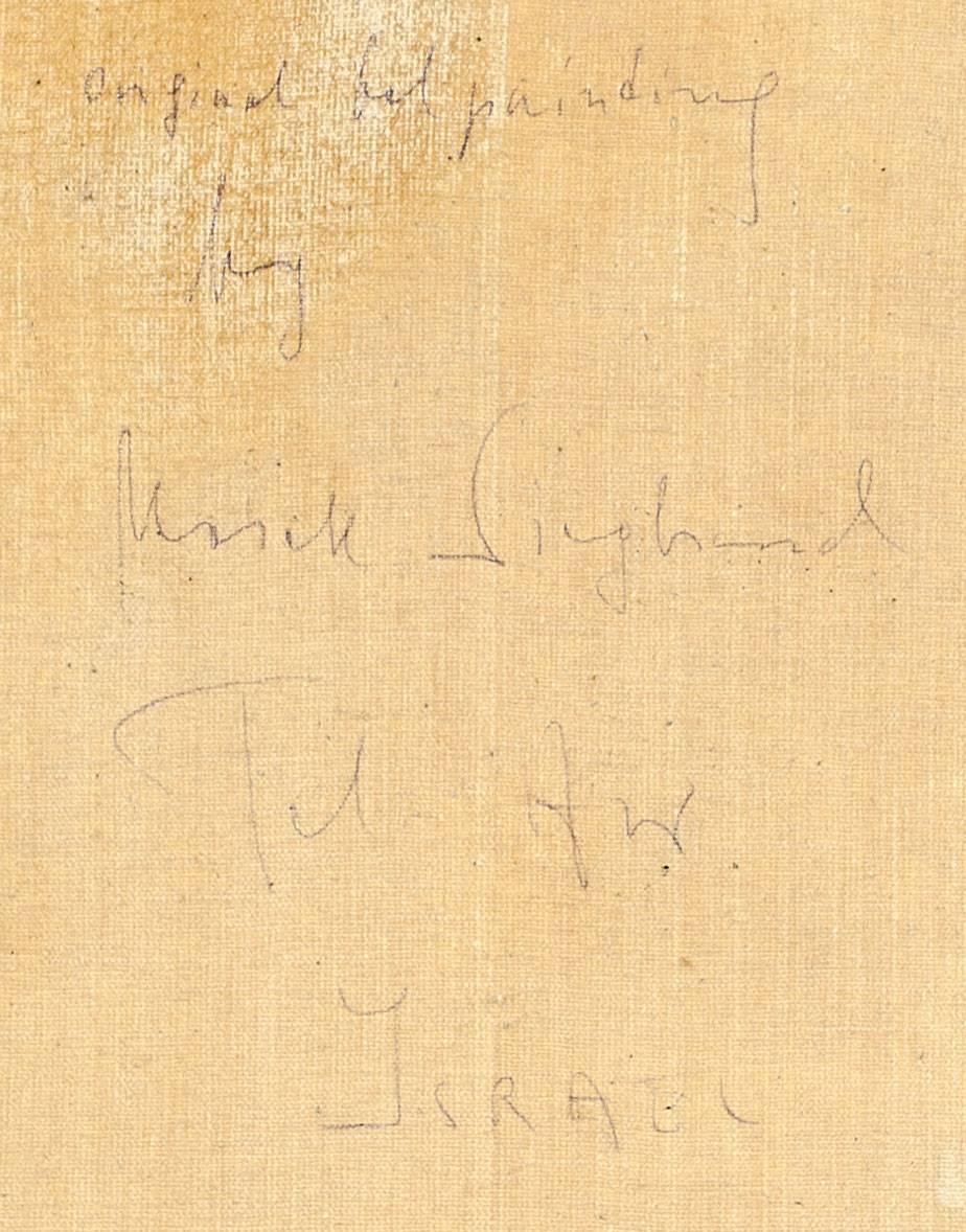 Ein NAP vor dem Betreten der Synagoge Judaica Ölgemälde Jüdisch-chassidischer Rabbiner (Braun), Portrait Painting, von Mark Siegband