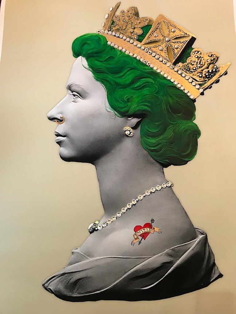 Green Queen Limited edition print Signed Jewel embellished tattoo phillip - Mixed Media Art by Mark Sloper