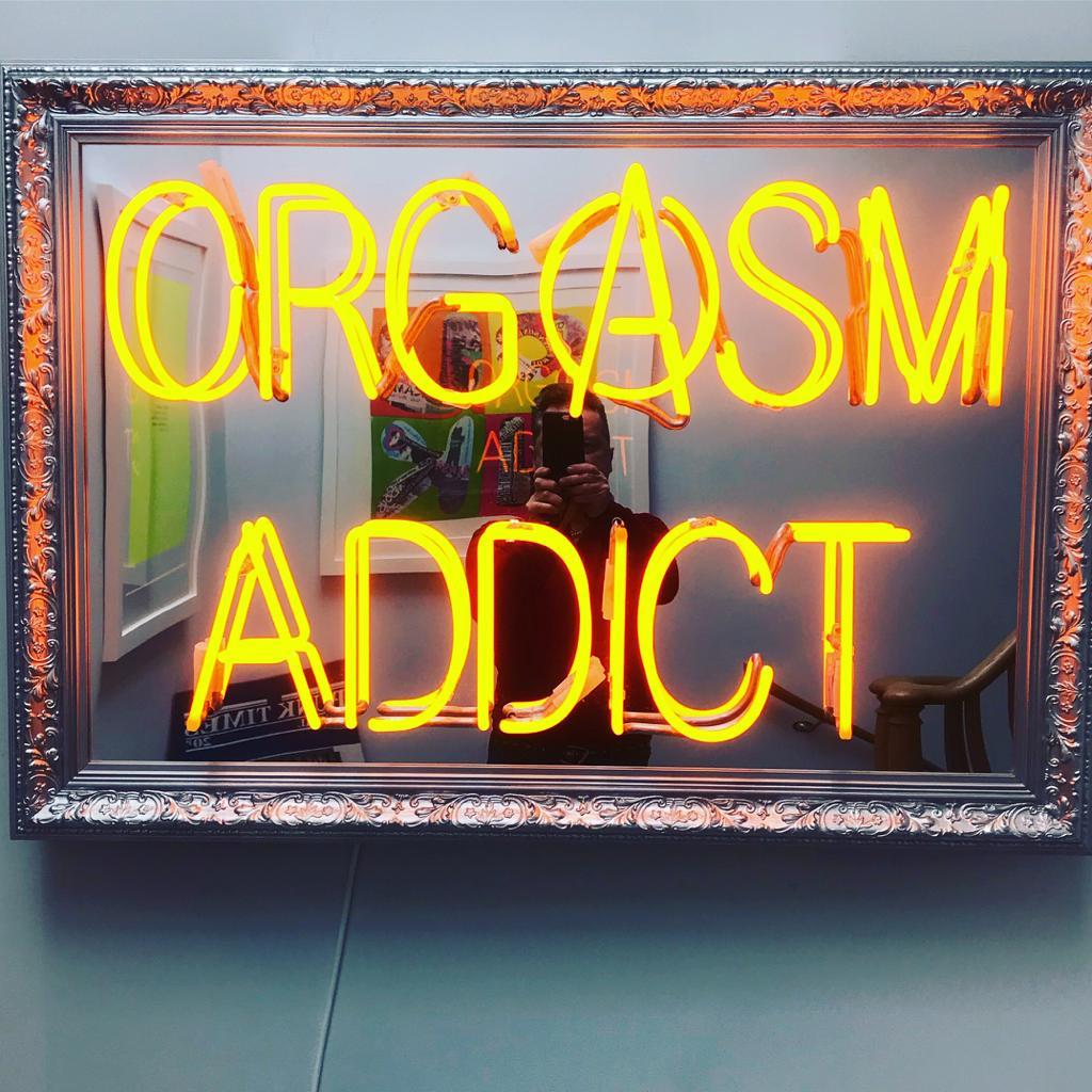 Orgasm Addict Neon on Mirror Neon light excellent art reviews interiors  - Mixed Media Art by Mark Sloper