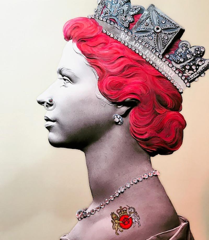 Red Punk Queen is a jewel encrusted Limited edition print Personally Signed - Art by Mark Sloper