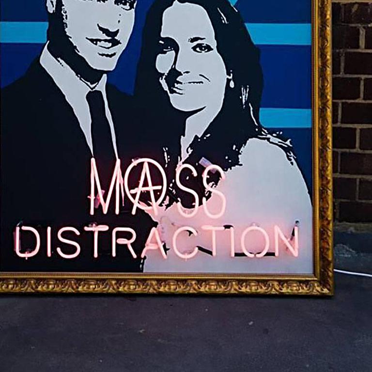 Weapons of Mass Destruction, Original. Neon Read White and Blue Kate William Art - Contemporary Mixed Media Art by Mark Sloper