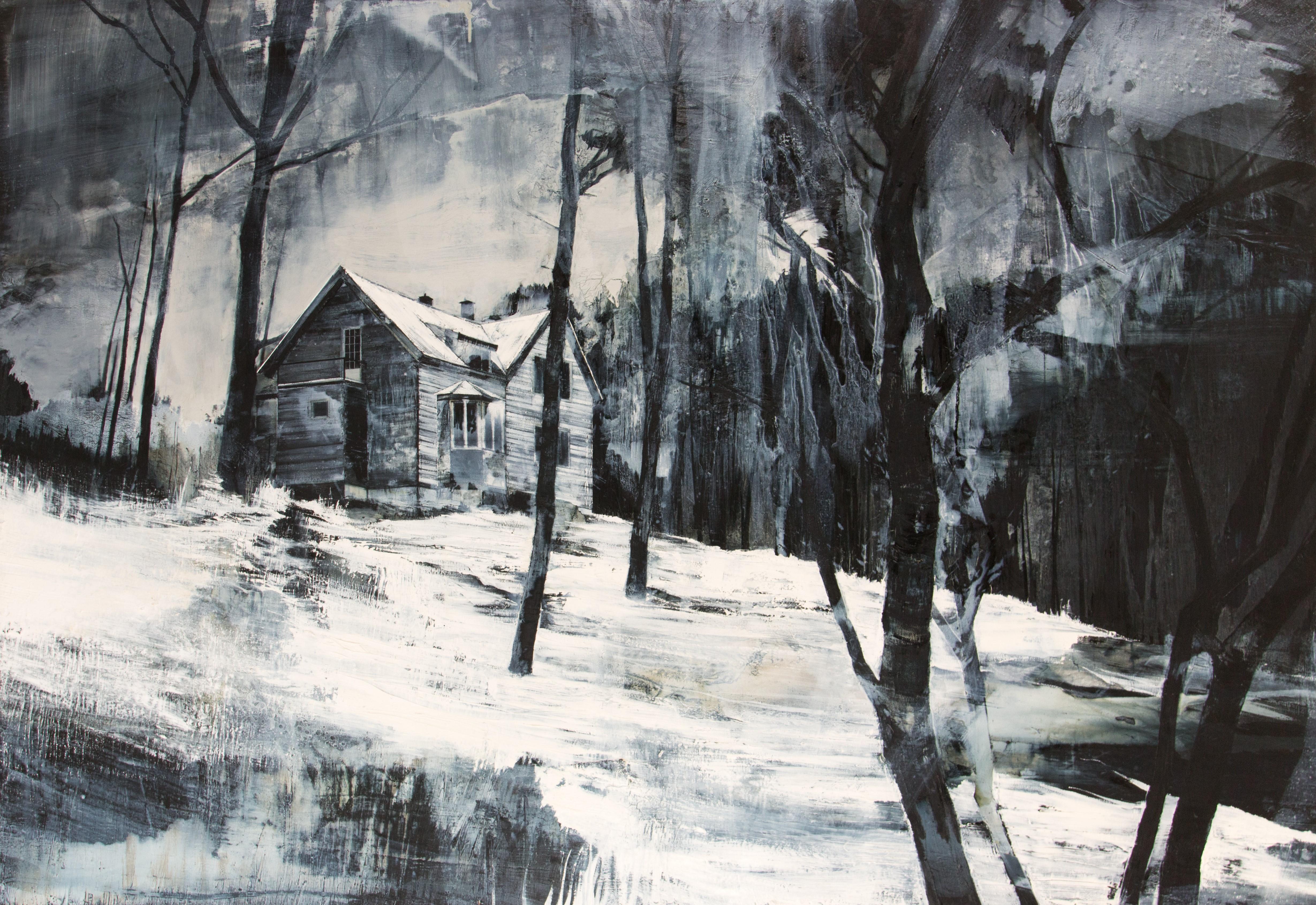 Mark Thompson Landscape Painting - Last morning, grey lanscape painting